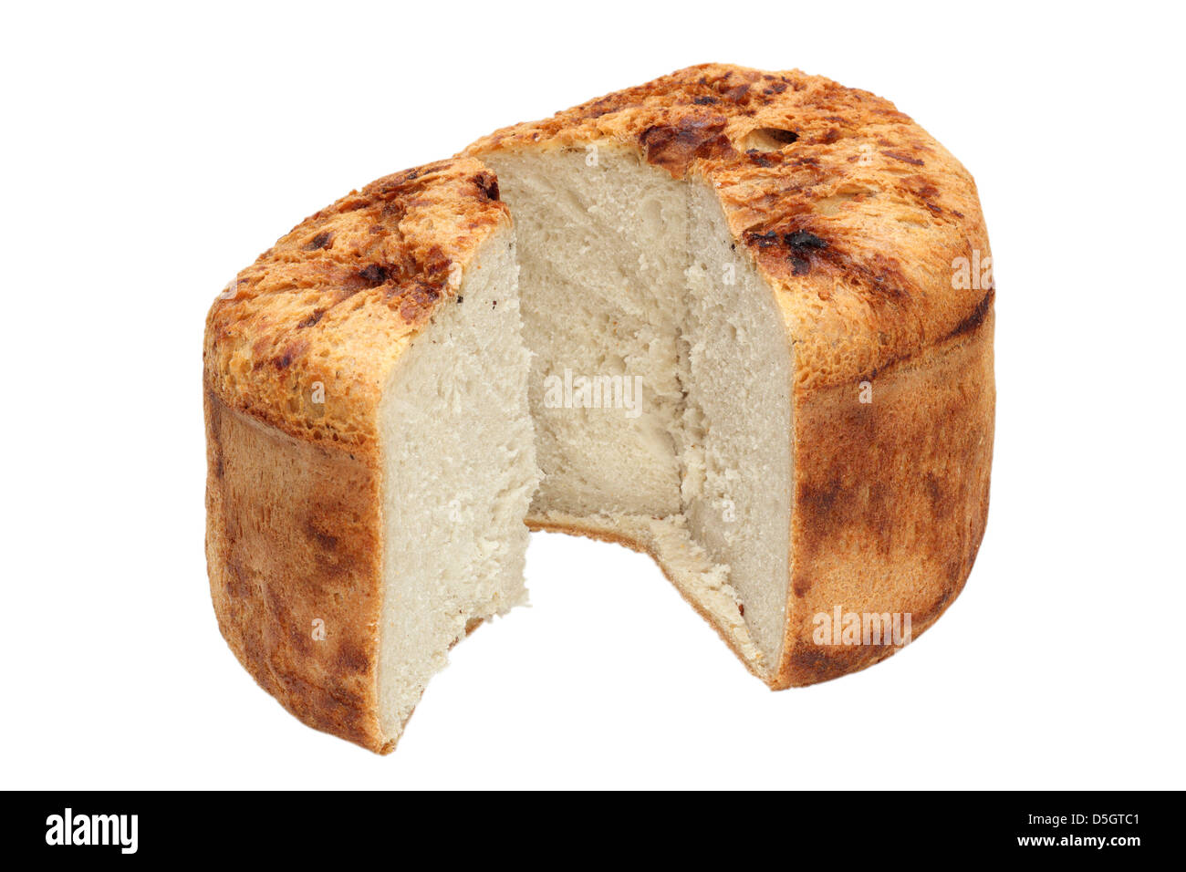 hausgemachte traditionelle frisches Brot isoliert auf weißem Hintergrund Stockfoto