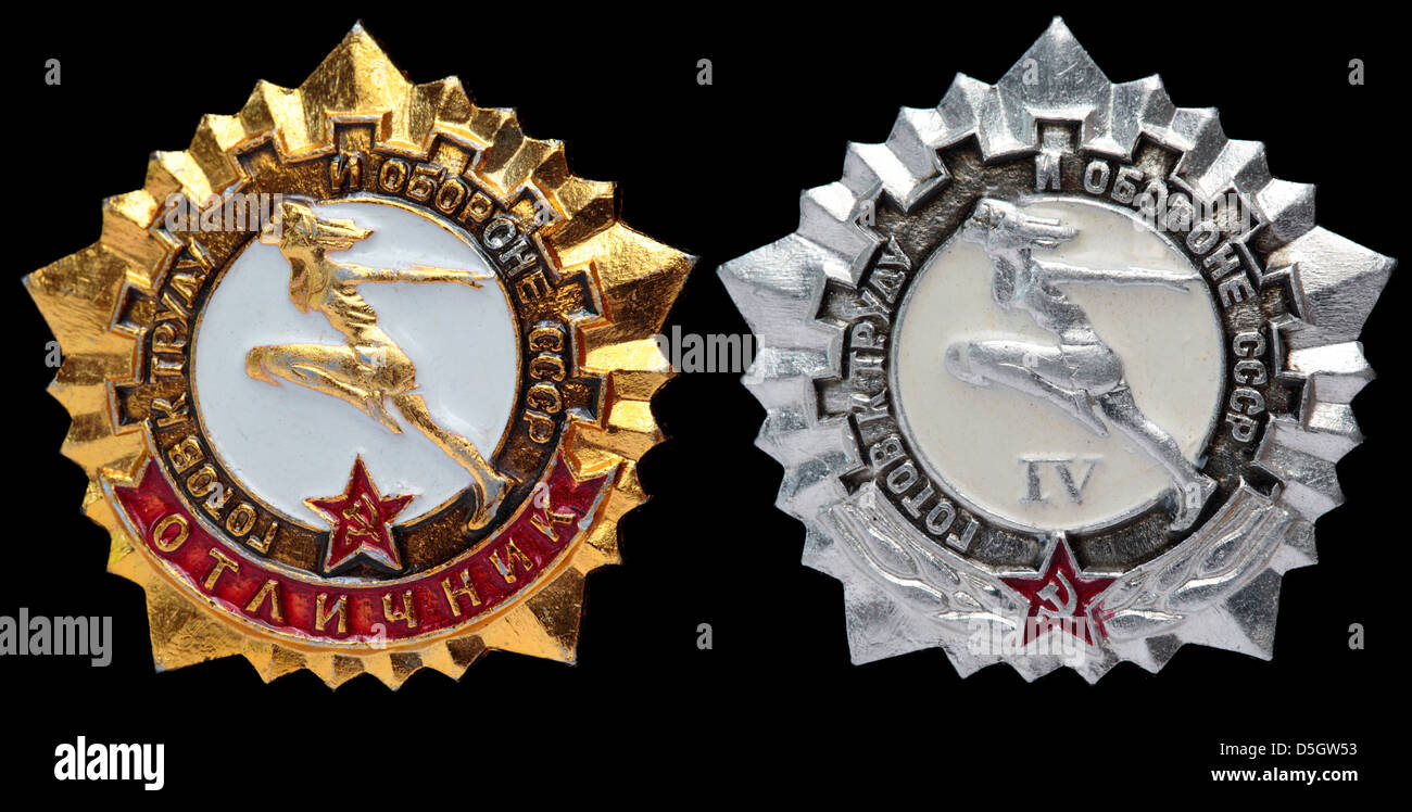 Bereit für Arbeit und Verteidigung (GTO) Pin Abzeichen, USSR Stockfoto