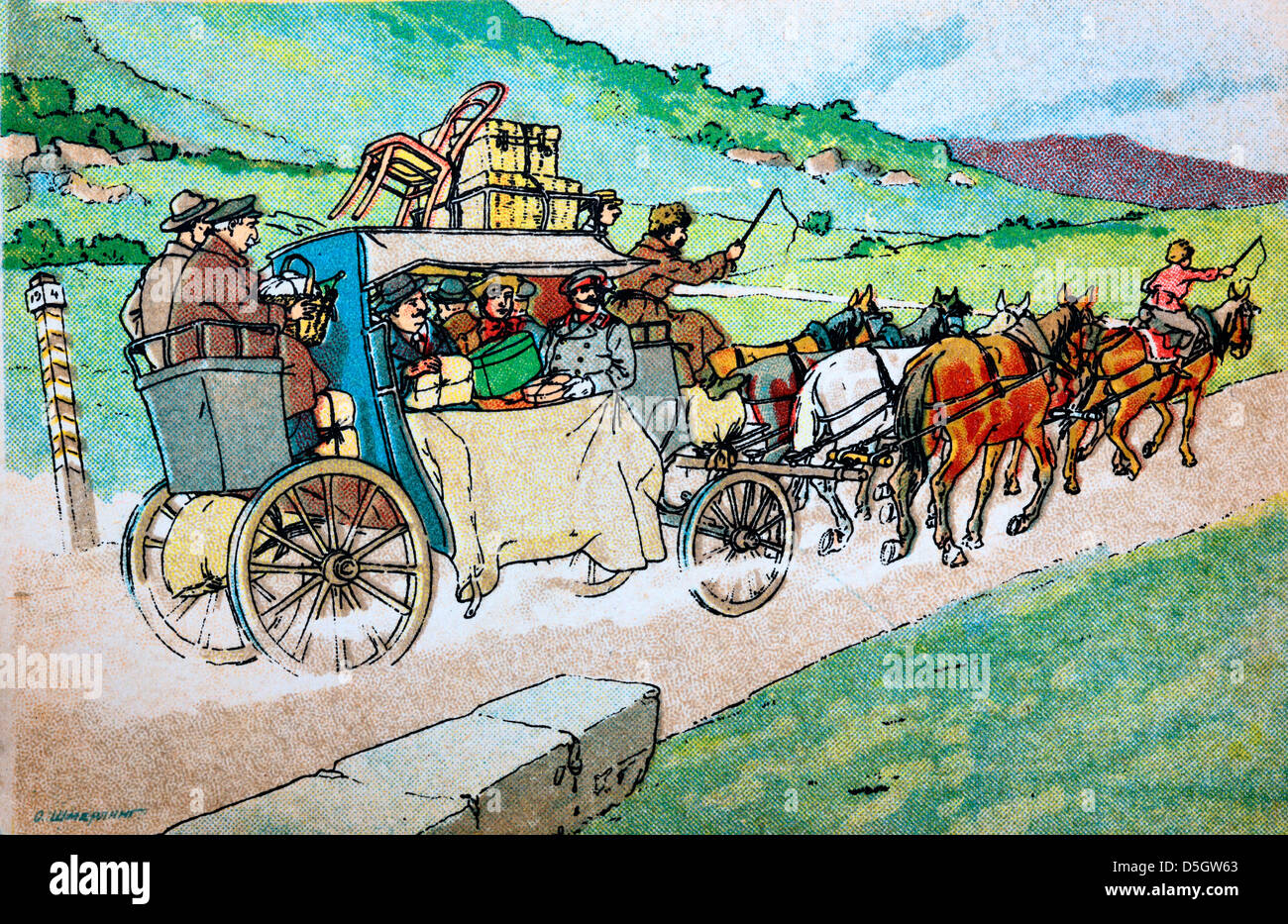Vintage Pferd Wagen, alte Tiflis, Postkarte, 1928 Stockfoto