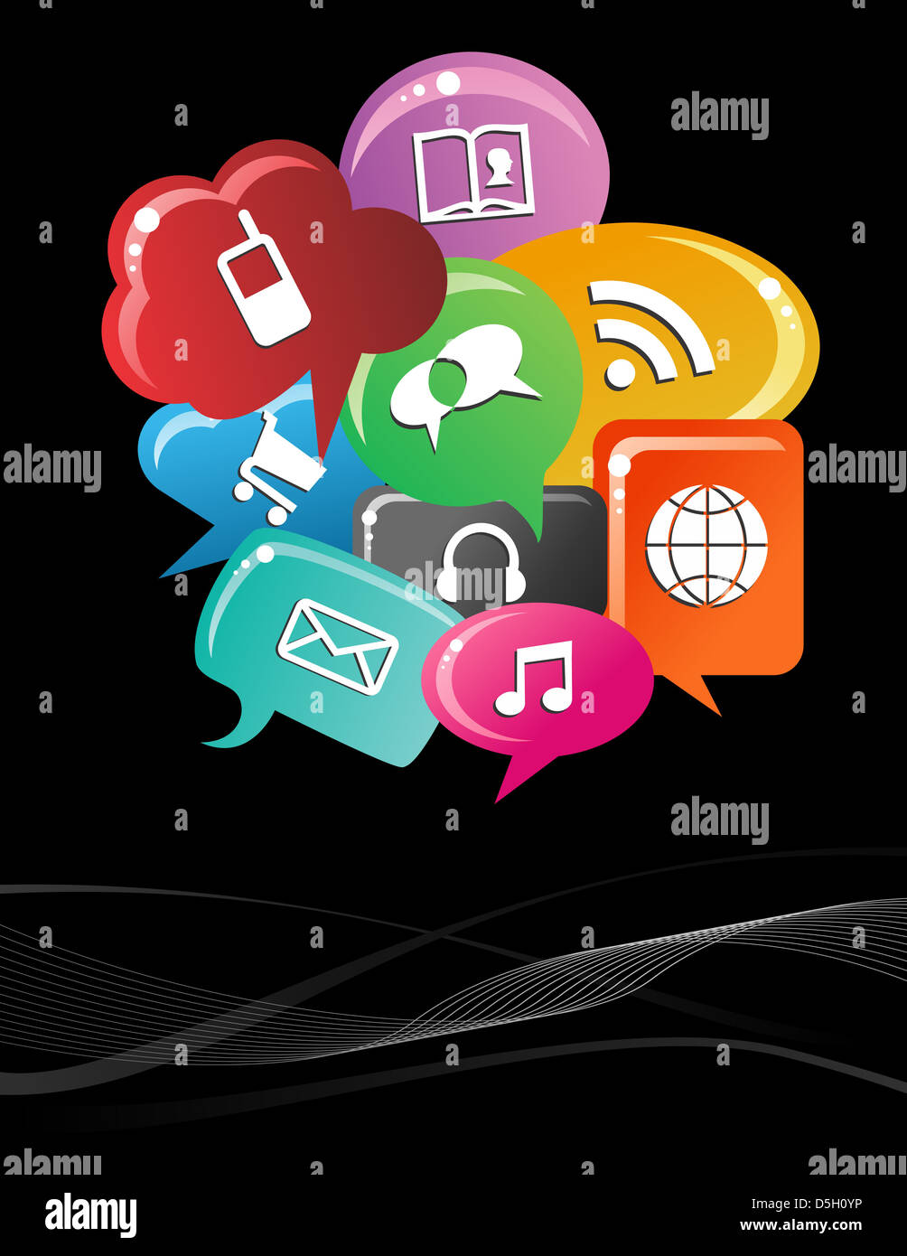 Social Media-Symbole in bunte Blase Rede Layout gesetzt. Vektor-Datei geschichtet für einfache Handhabung und individuelle Farbgebung. Stockfoto