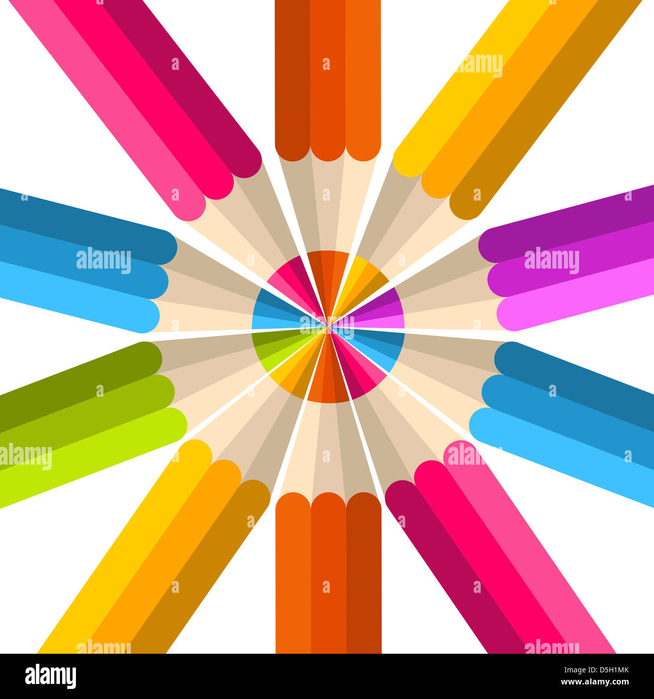 Regenbogenfarbenen Bleistift Mandala. Vektor-Illustration für einfache Handhabung und individuelle Färbung geschichtet. Stockfoto