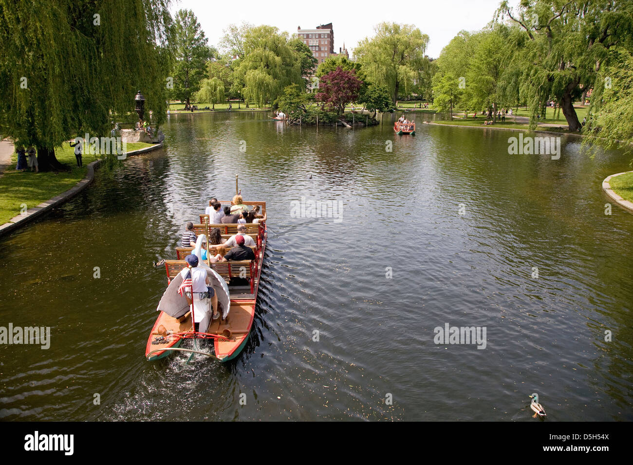 Historischen Swan Boote in Boston Public Gardens an einem Sommertag, Boston, MA Stockfoto