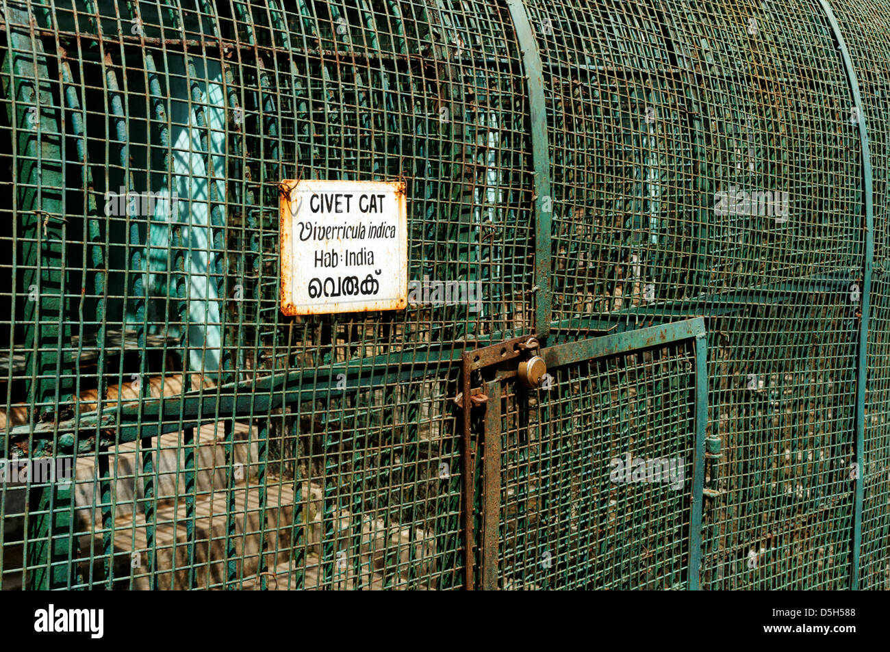 Schreckliche Tierkäfige im Zoo von Trivandrum, Südindien Stockfoto