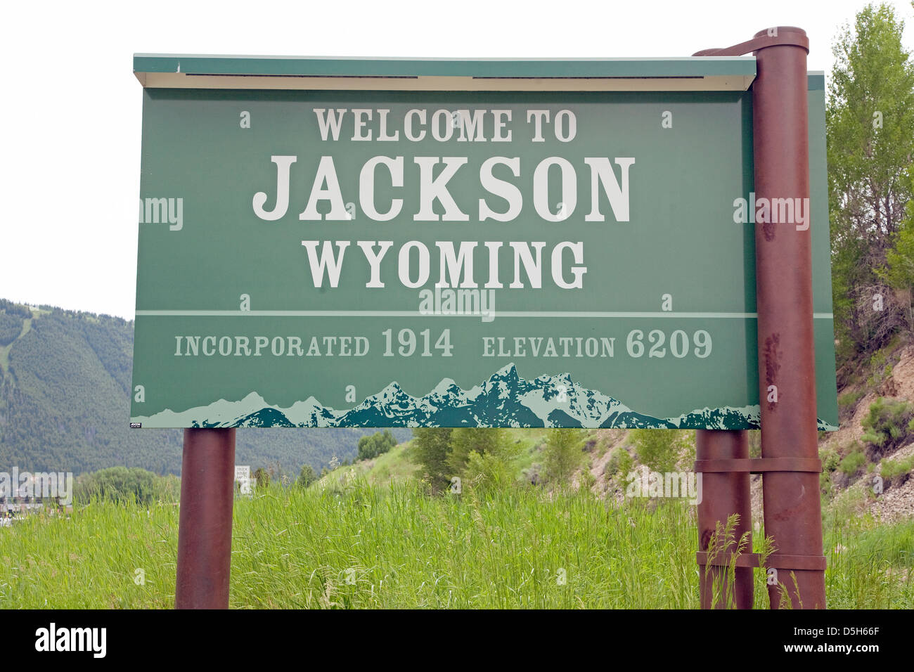 Willkommen Sie bei Jackson Wyoming Straßenschild Stockfoto
