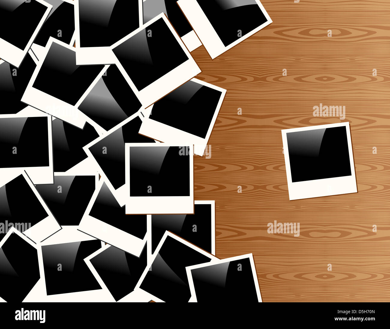 Alte Polaroid-Bilder auf Holz Hintergrund. Vektor-Datei geschichtet für einfache Handhabung und individuelle Farbgebung. Stockfoto