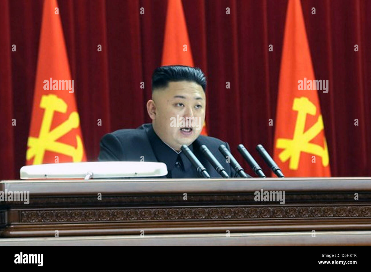 KIM JONG-UN Führer Nordkoreas auf Plenarsitzung des Zentralkomitees der Partei der Arbeiter in Pjöngjang im März 2013 Stockfoto