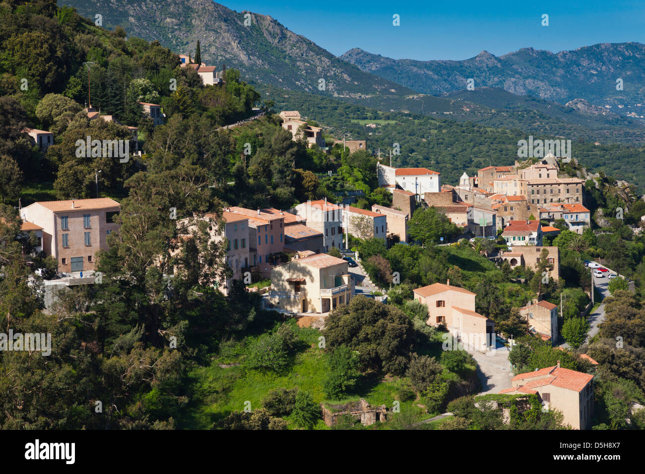 Frankreich, Korsika, La Balagne, Belgodere, erhöhten Blick auf die Stadt Stockfoto