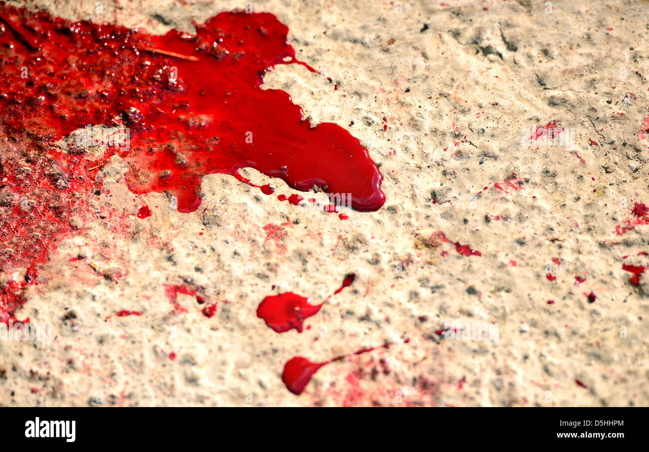 Chaotisch rote Flecken von Blut Stockfoto