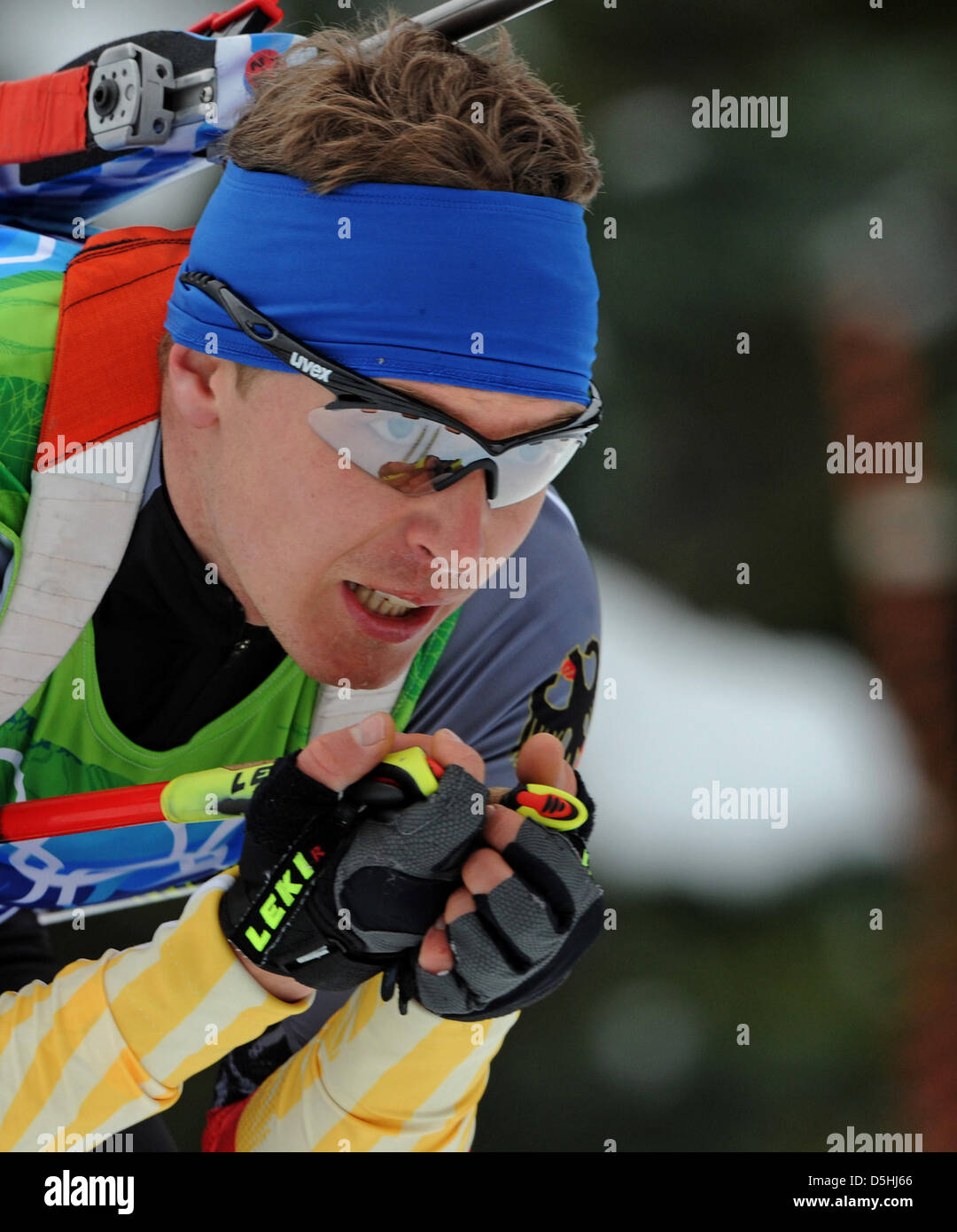 Andreas Birnbacher Deutschland in Aktion während der Biathlon-Männer 12,5 km Verfolgung im Olympic Park während der Olympischen Spiele in Vancouver 2010, Whistler, Kanada, 16. Februar 2010. Birnbacher Platz 13. Foto: Martin Schutt +++(c) Dpa - Bildfunk +++ Stockfoto