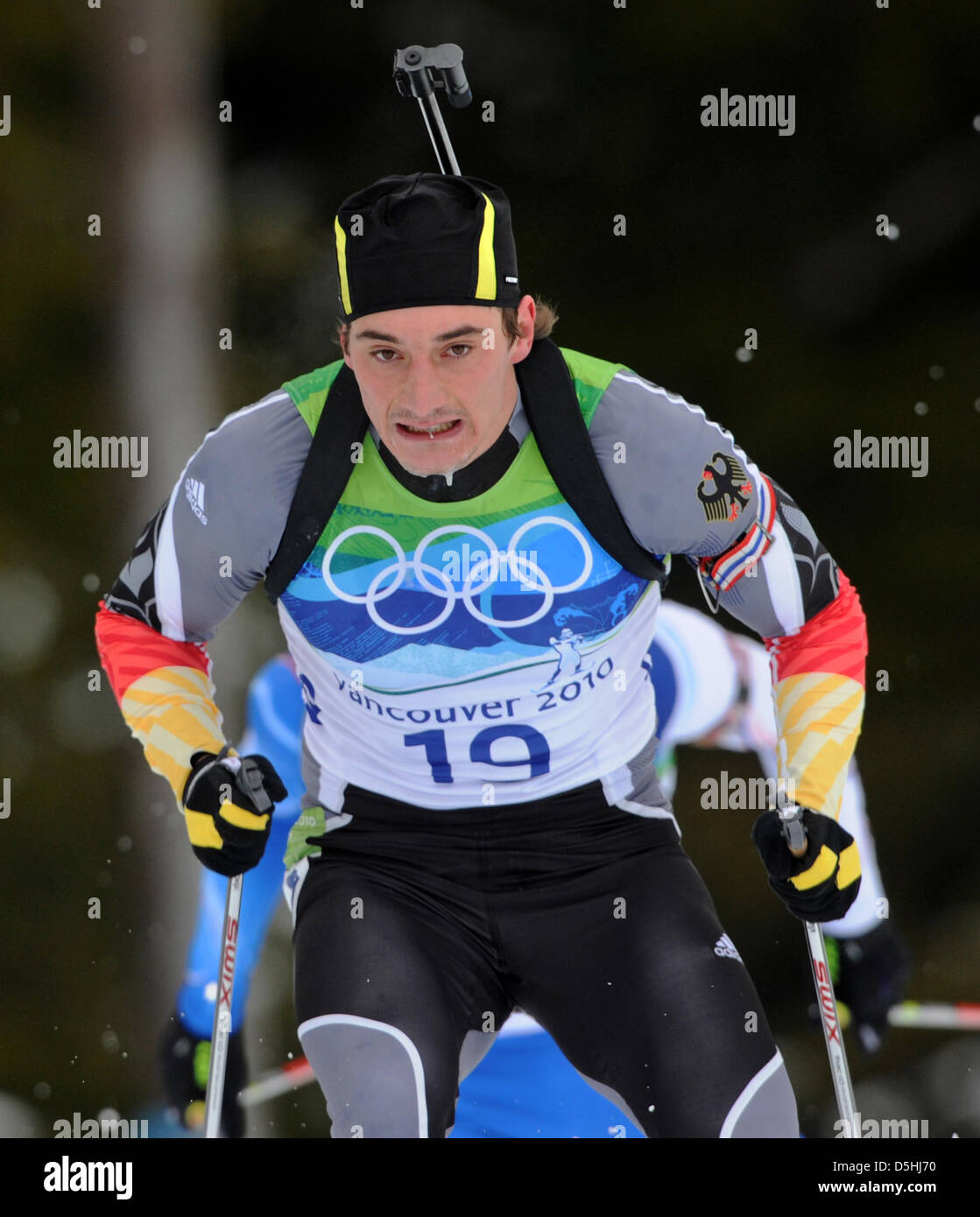 Christoph Stephan Deutschlands in Aktion während der Biathlon-Männer 12,5 km Verfolgung im Olympic Park während der Olympischen Spiele in Vancouver 2010, Whistler, Kanada, 16. Februar 2010. Stephan platziert 30.. Foto: Martin Schutt +++(c) Dpa - Bildfunk +++ Stockfoto