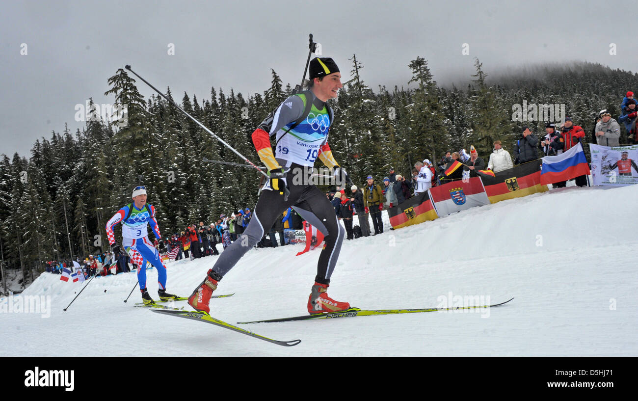 Christoph Stephan Deutschlands in Aktion während der Biathlon-Männer 12,5 km Verfolgung im Olympic Park während der Olympischen Spiele in Vancouver 2010, Whistler, Kanada, 16. Februar 2010. Stephan platziert 30.. Foto: Martin Schutt +++(c) Dpa - Bildfunk +++ Stockfoto