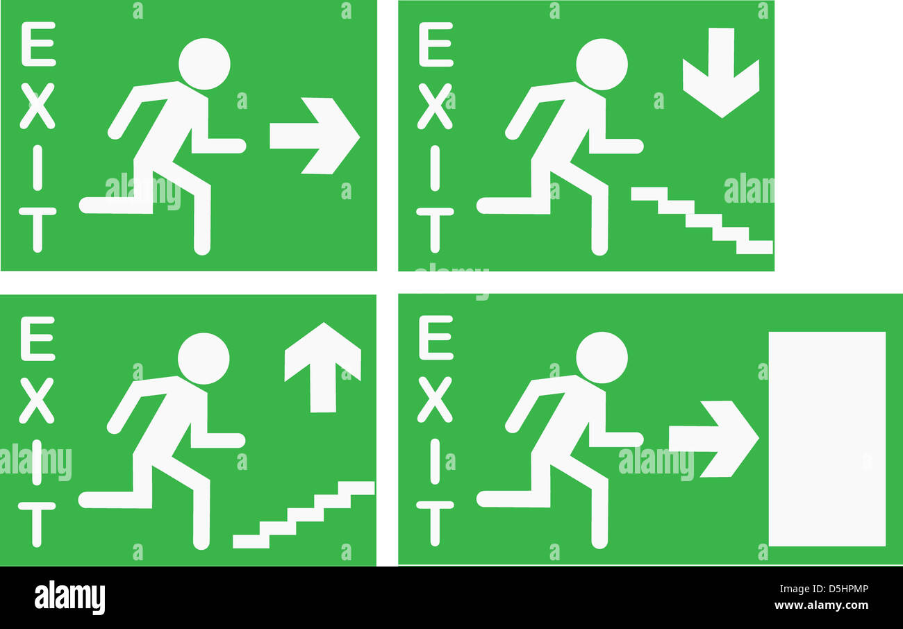 Emergency exit signs -Fotos und -Bildmaterial in hoher Auflösung – Alamy