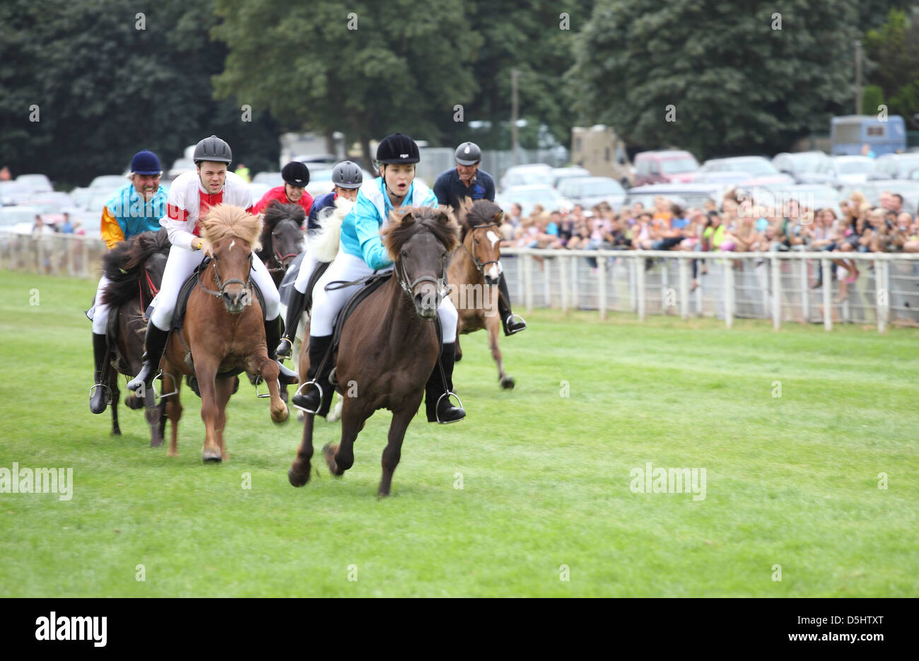 Peter Schuetten und Daniel Schumacher und Judith Hoersch bei Charity-Pferde-Rennen. Köln, Deutschland - 10.07.2011. Stockfoto