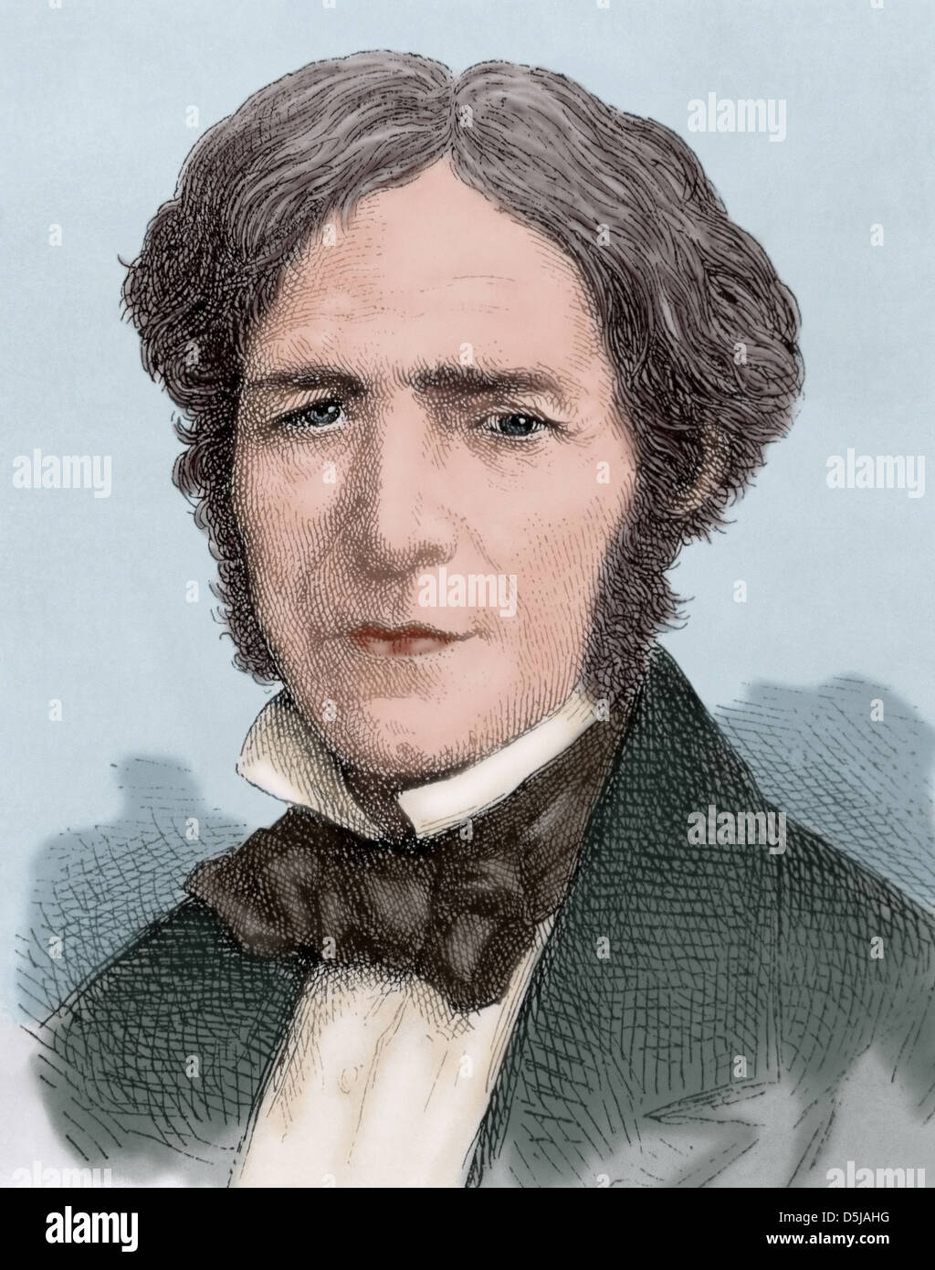 Michael Faraday (1791-1867). Englischer Physiker und Chemiker. Farbige Gravur. Stockfoto