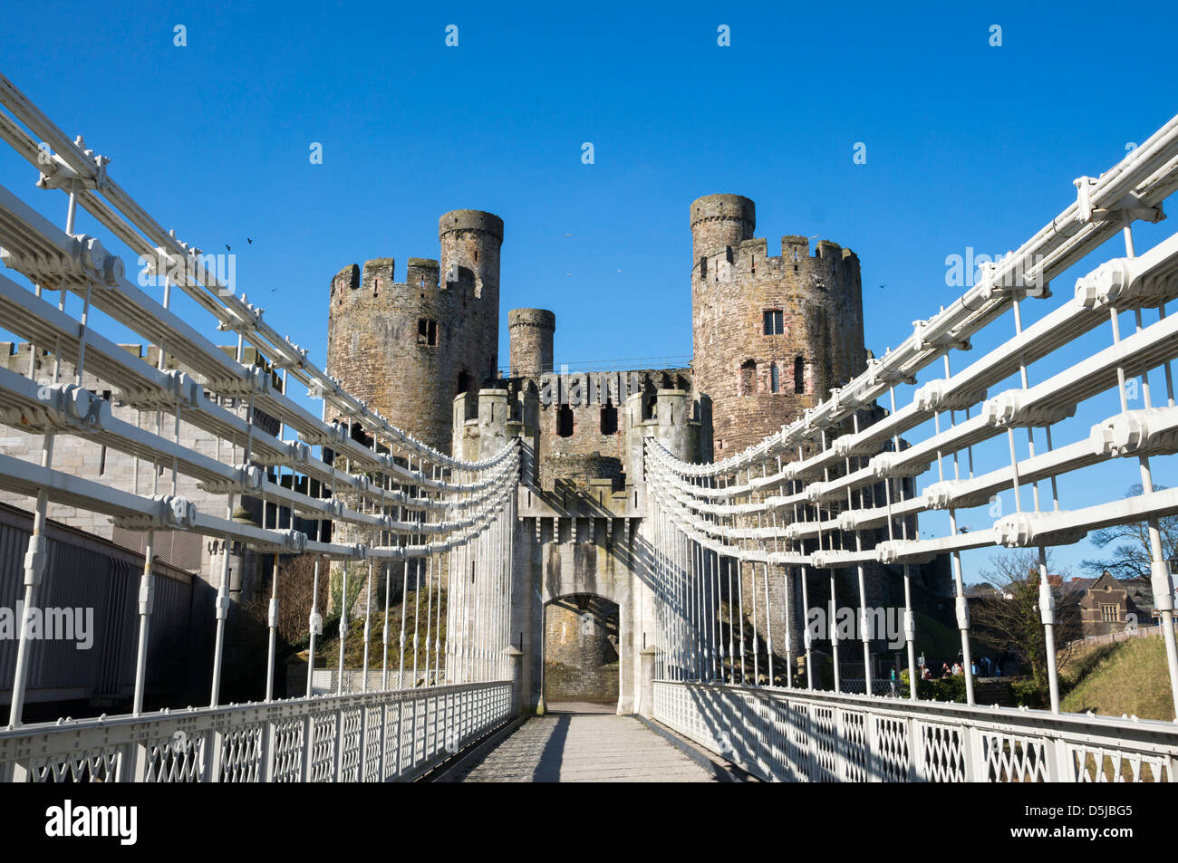 Conwy Castle Telford Hängebrücke North Wales UK Stockfoto