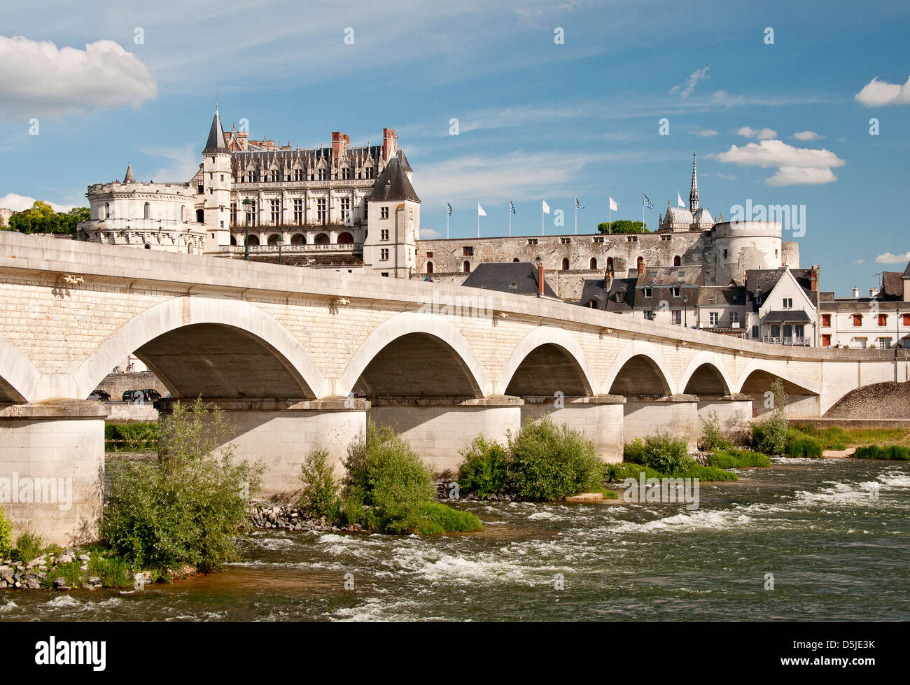 Brücke und Schloss Amboise, Fluss Loire, Frankreich Stockfoto