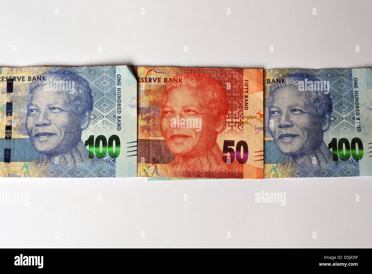 Das neue Design der South African 50 und 100 Rand Notizen. Stockfoto