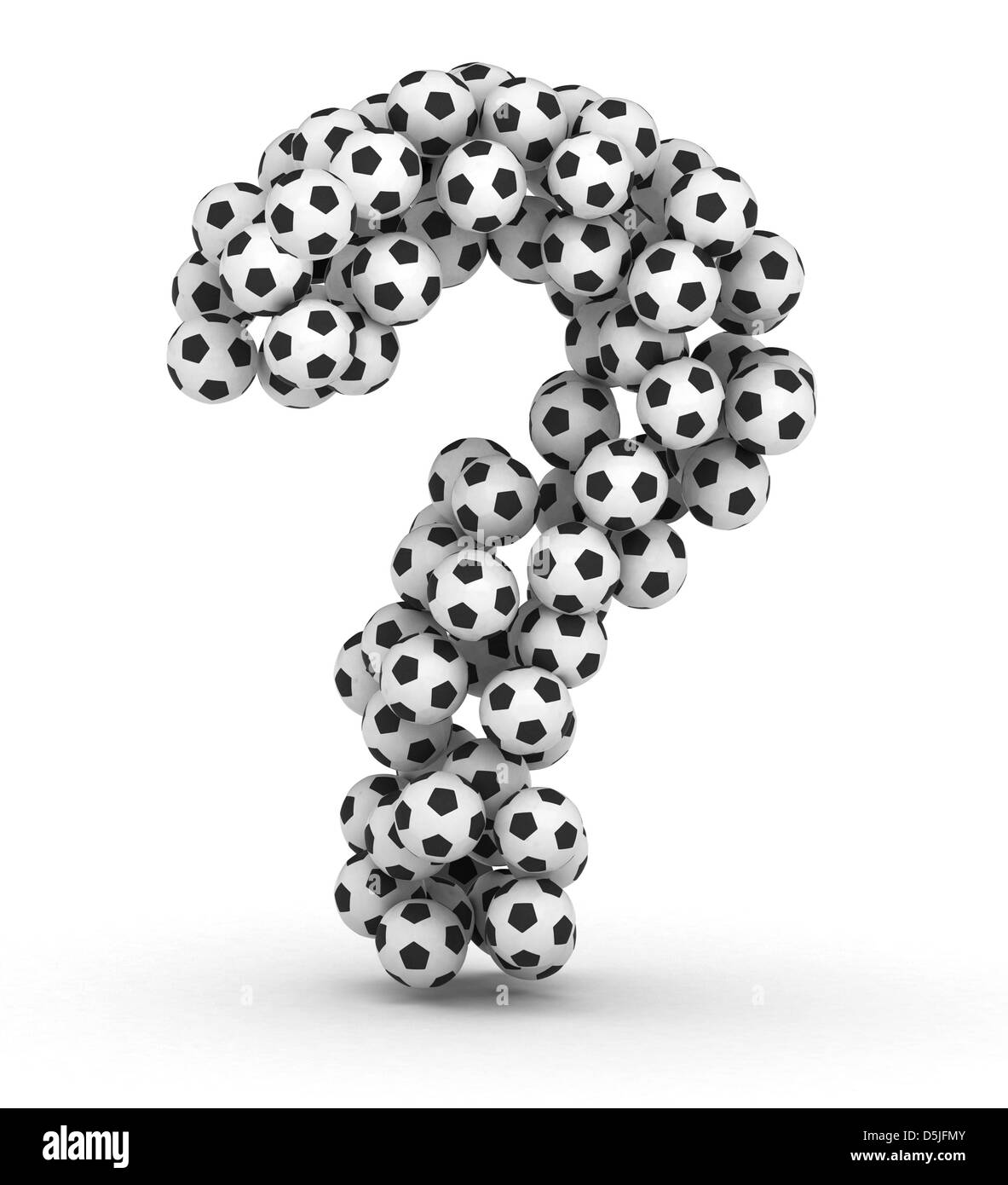 Fragezeichen aus Fußball Fußbälle isoliert auf weißem Hintergrund Stockfoto