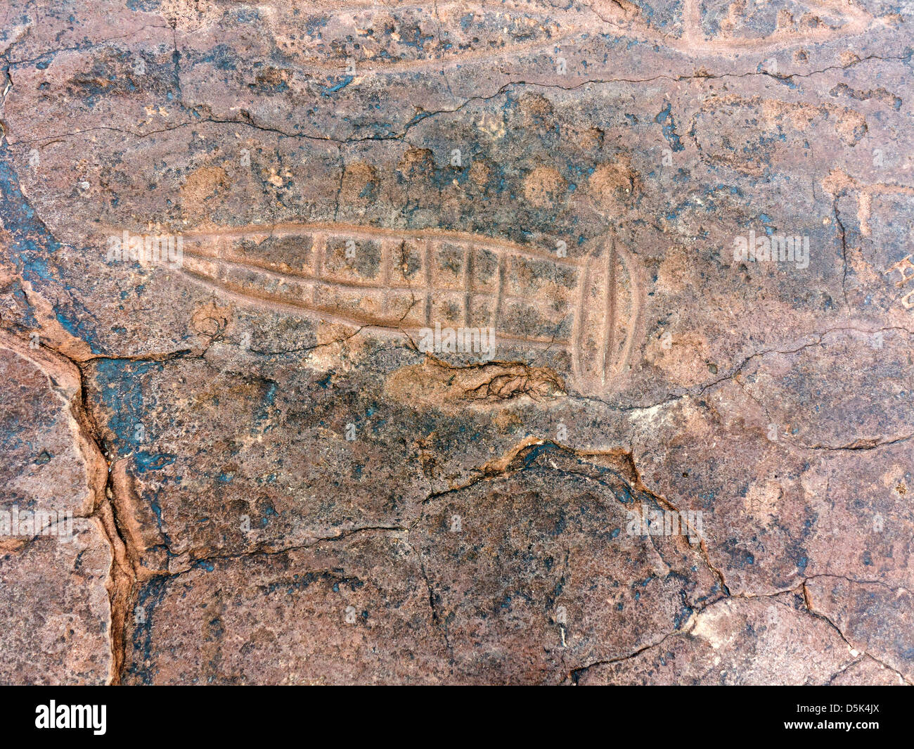 Prähistorische Felszeichnungen in Oukaimeden Skigebiet im hohen Atlas-Gebirge in Marokko Stockfoto