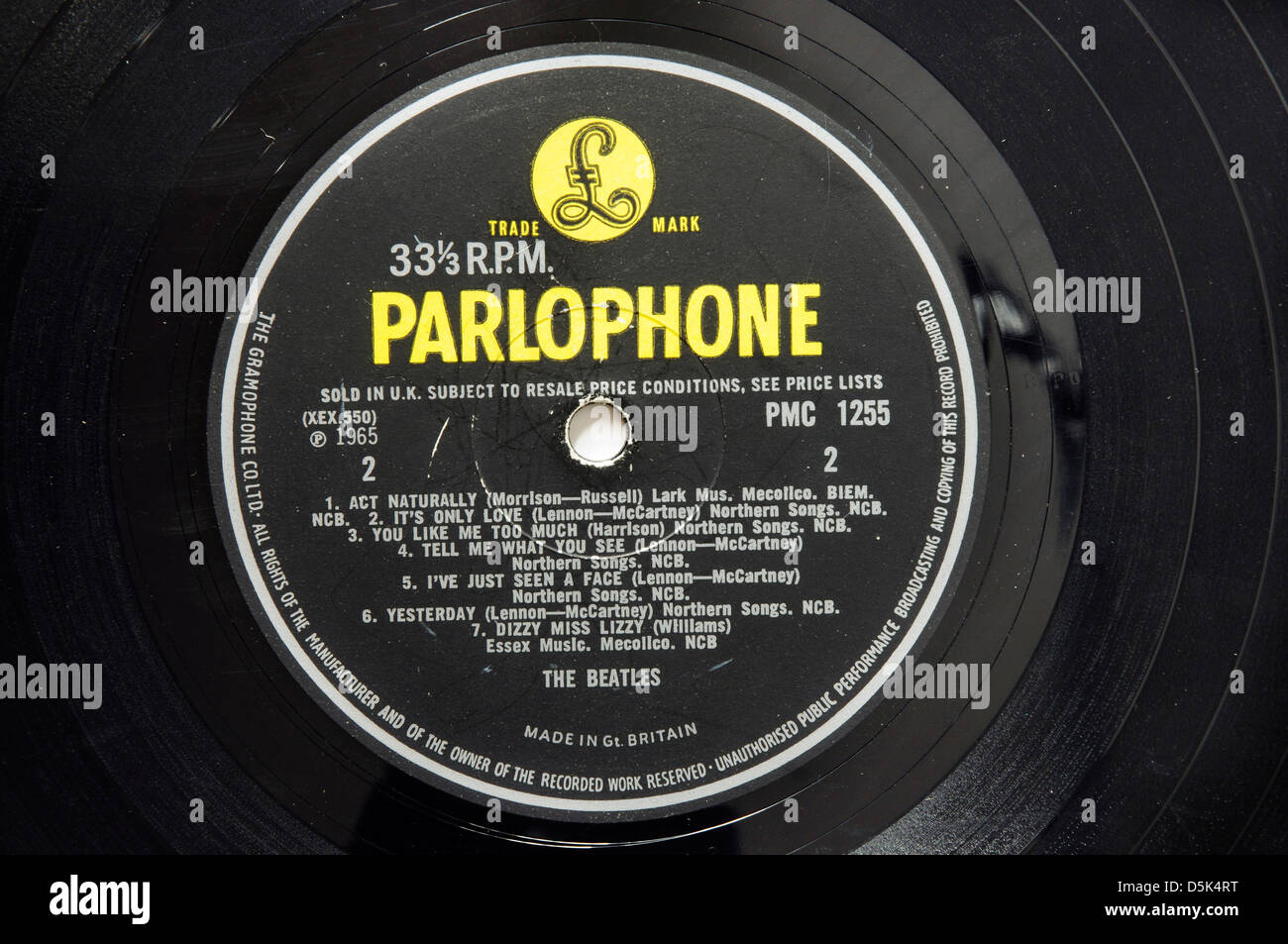 Die Beatles Help Record Label Stockfoto