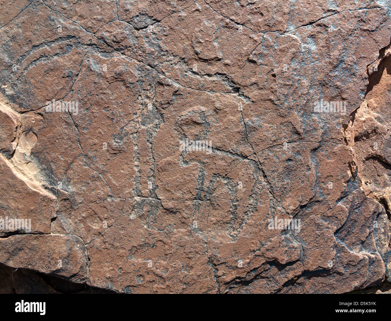 Prähistorische Felszeichnungen in Oukaimeden Skigebiet im hohen Atlas-Gebirge in Marokko Stockfoto