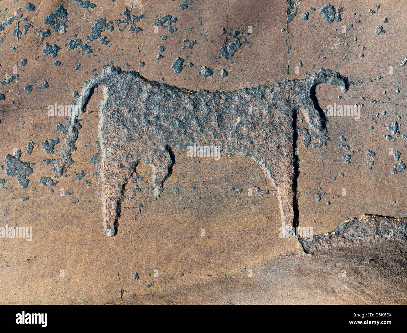 Prähistorische Felszeichnungen in Oukaimeden Skigebiet im hohen Atlas-Gebirge in Marokko Stockfoto