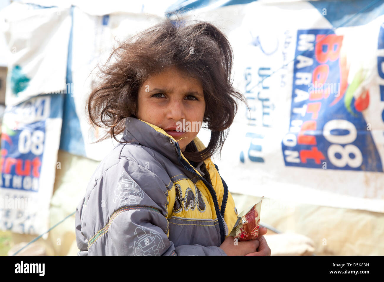 Junger syrischer Flüchtling Mädchen, West Bekaa Valley Lebanon Stockfoto