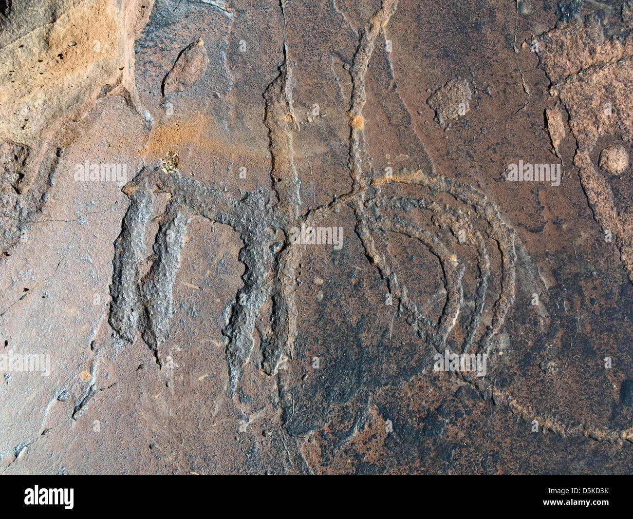 Prähistorische Felszeichnungen in Oukaimeden Skigebiet im hohen Atlas-Gebirge in Marokko Stockfoto