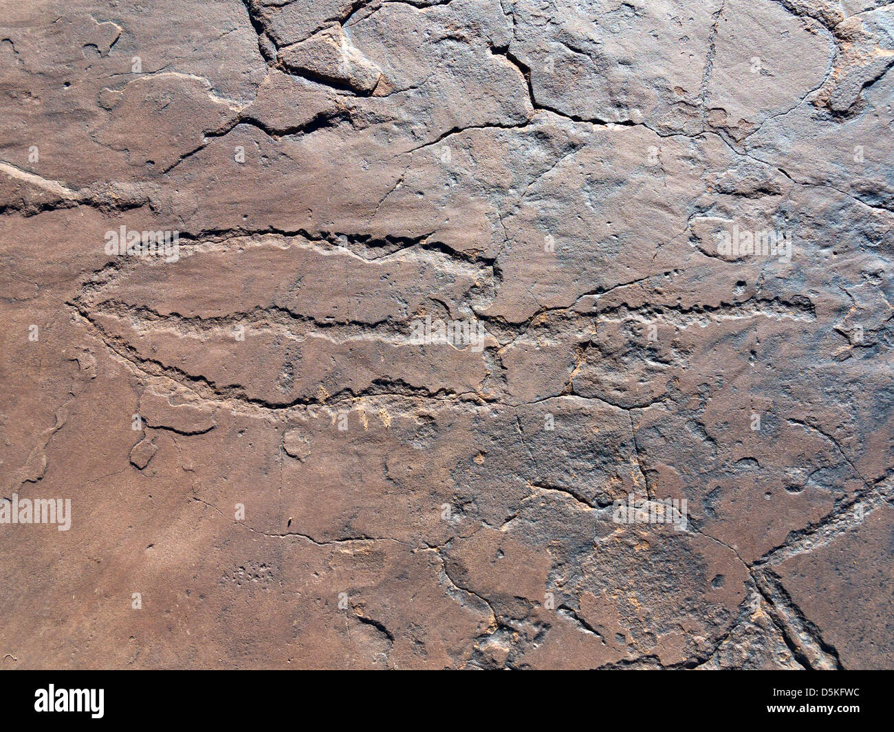 Prähistorische Felszeichnungen in Oukaimeden Skigebiet im hohen Atlas-Gebirge in Marokko Stockfoto