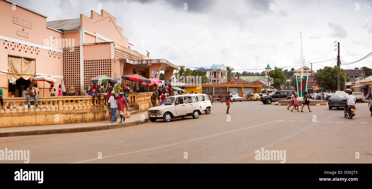 Madagaskar, Nosy Be, Hell-Ville, Central Market und Boulevard Gen De Gaulle, Panorama Stockfoto