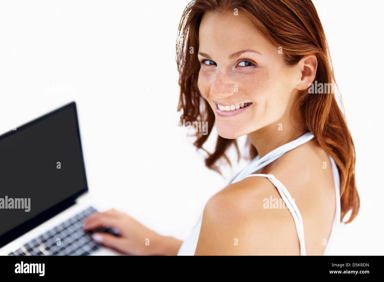 Hübsche Frau mit laptop Stockfoto