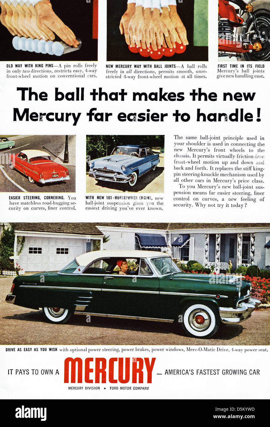 Anzeige der 1950er Jahre Mercury Autos Teil der Ford Motor Company Anzeige in amerikanischen Magazin ca. 1954 Stockfoto