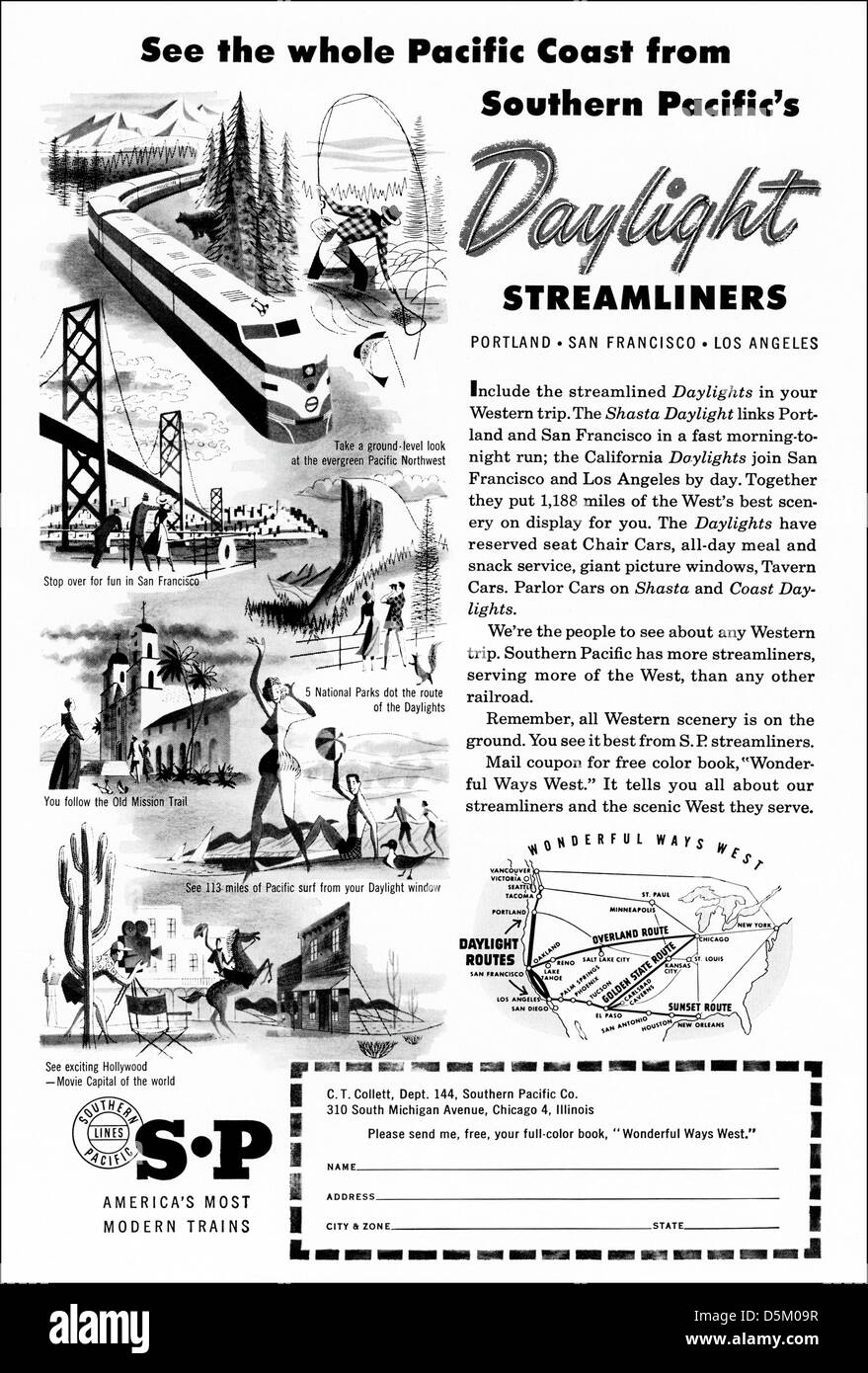 Anzeige der 1950er Jahre Pacific Coast Railway Anzeige in amerikanischen Magazin ca. 1954 Stockfoto