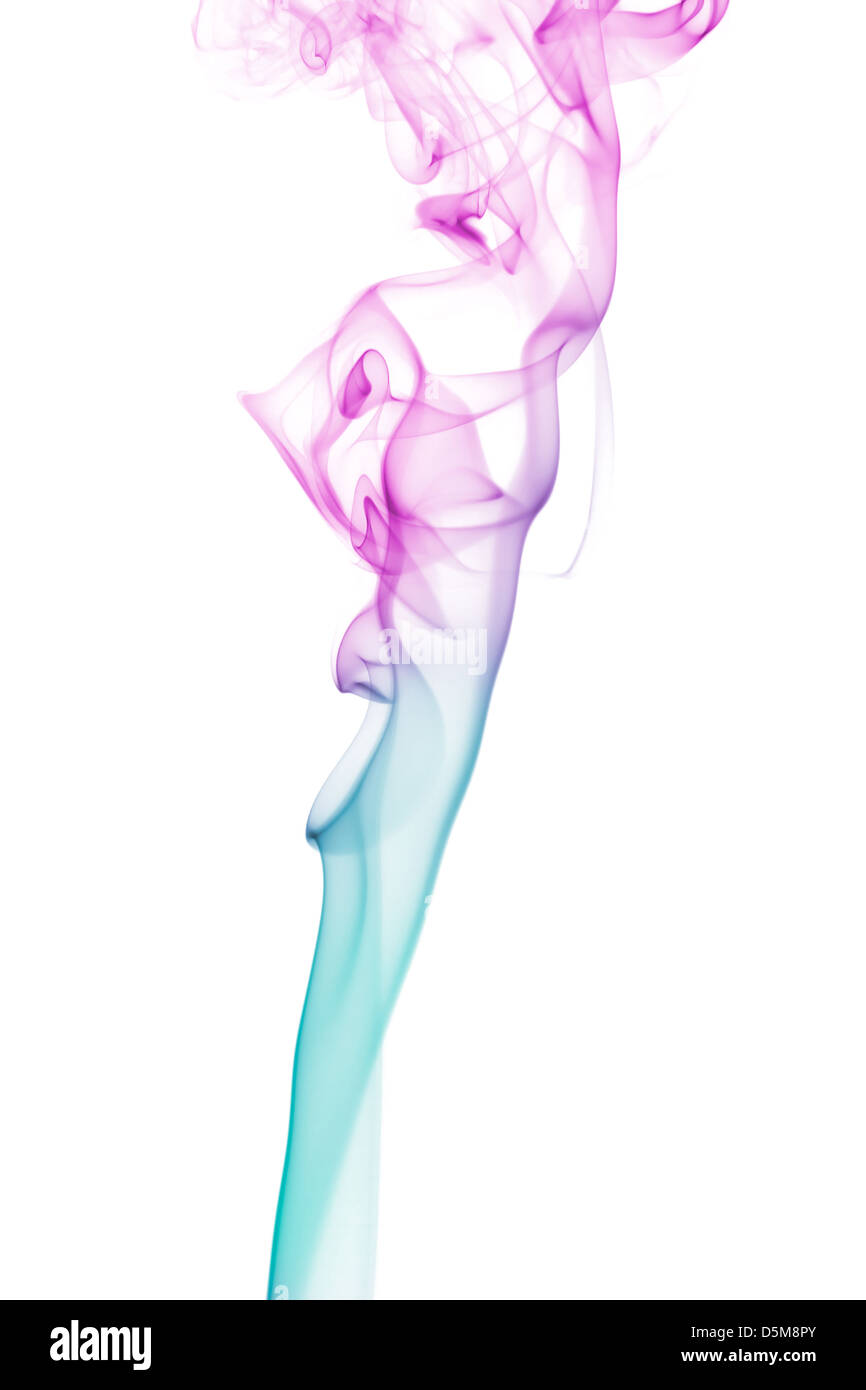 Rosa und blaue farbige swirly Rauchmuster auf weiß Stockfoto