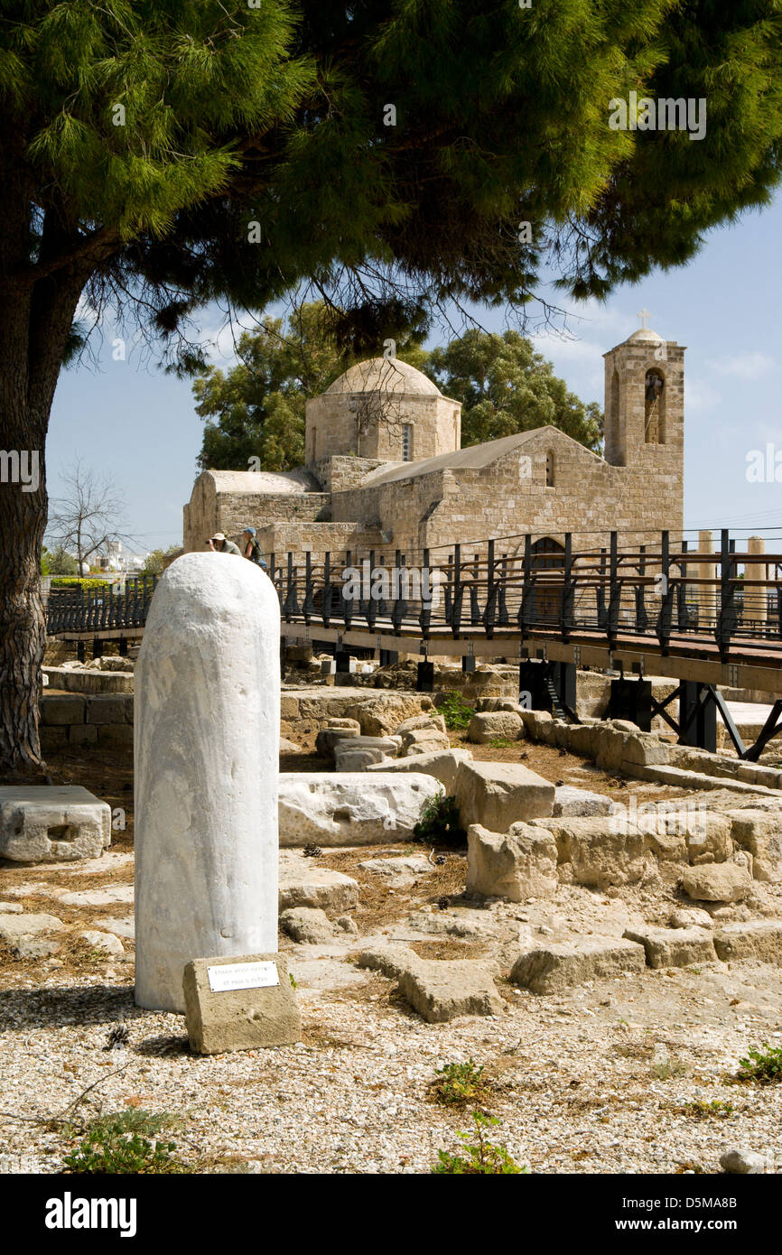 St Pauls Säule und frühen christlichen Basilika und Agia Kyriaki Kirche Paphos Zypern Stockfoto