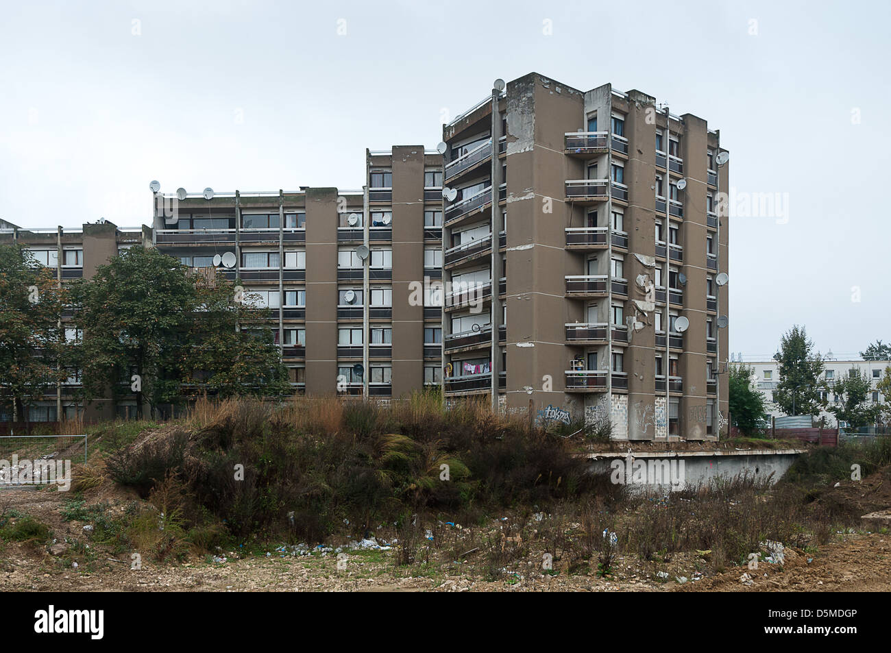 Umstrukturierung der städtischen Zusammensetzung auf die Nachbarschaften von Clichy-Sous-Bois & Clichy Montfermeil auf den Paris Vororten. Stockfoto