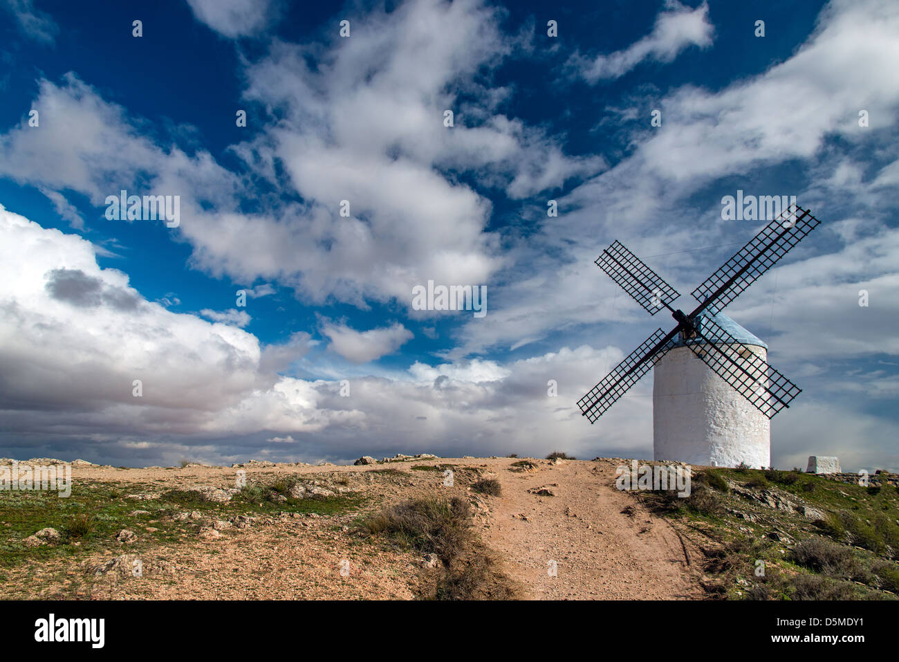 Typische spanische Windmühle, Consuegra, Kastilien-La Mancha, Spanien Stockfoto