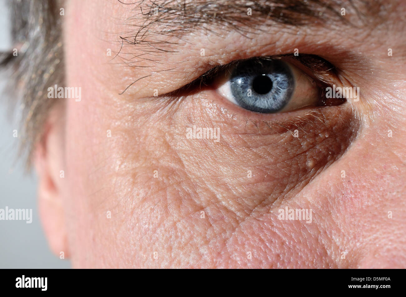 Bestandteil eines Mannes Gesicht mit blauen Augen Stockfoto