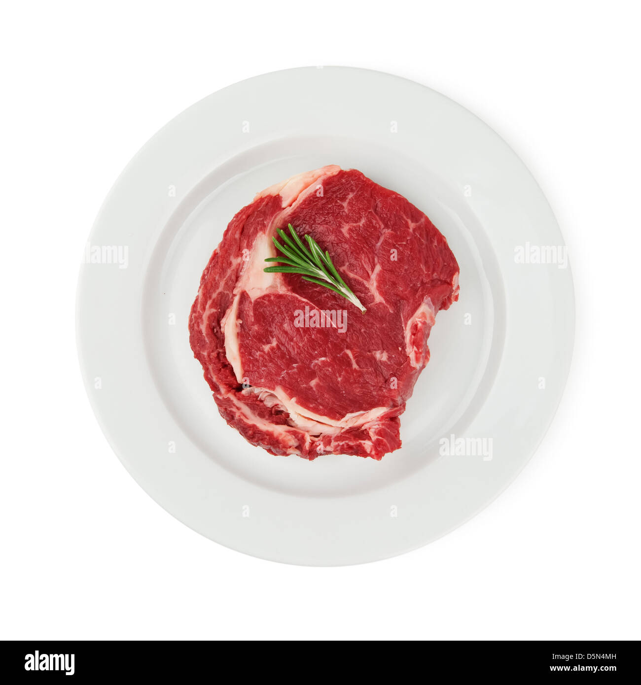 Steak mit Zweig Rosmarin isoliert Stockfoto