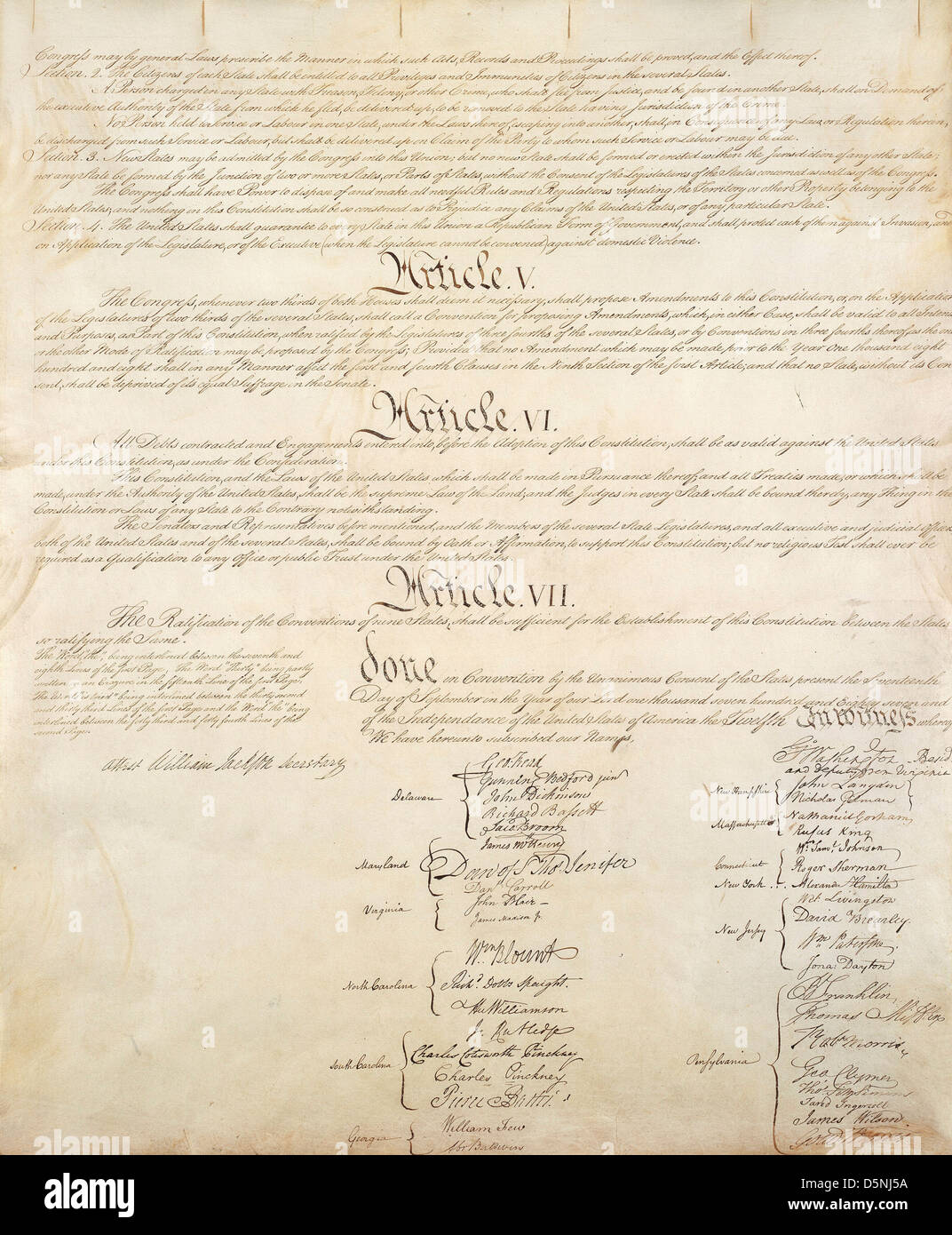 Vierte Seite der Verfassung der Vereinigten Staaten. National Archives and Records Administration, Washington, D.C. Stockfoto