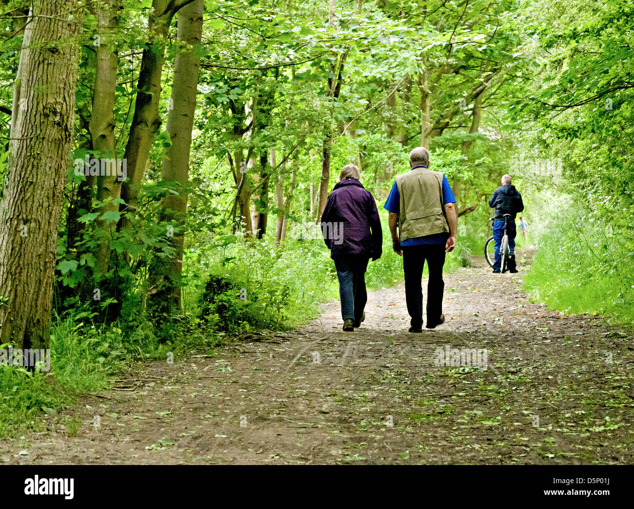 Älteres Ehepaar Wandern in Wäldern einen Hauch frischer Luft zu genießen. Stockfoto