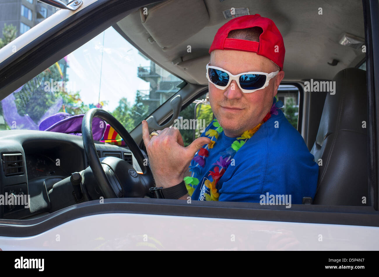 LKW-Fahrer bei Gay-Pride-Parade Stockfoto
