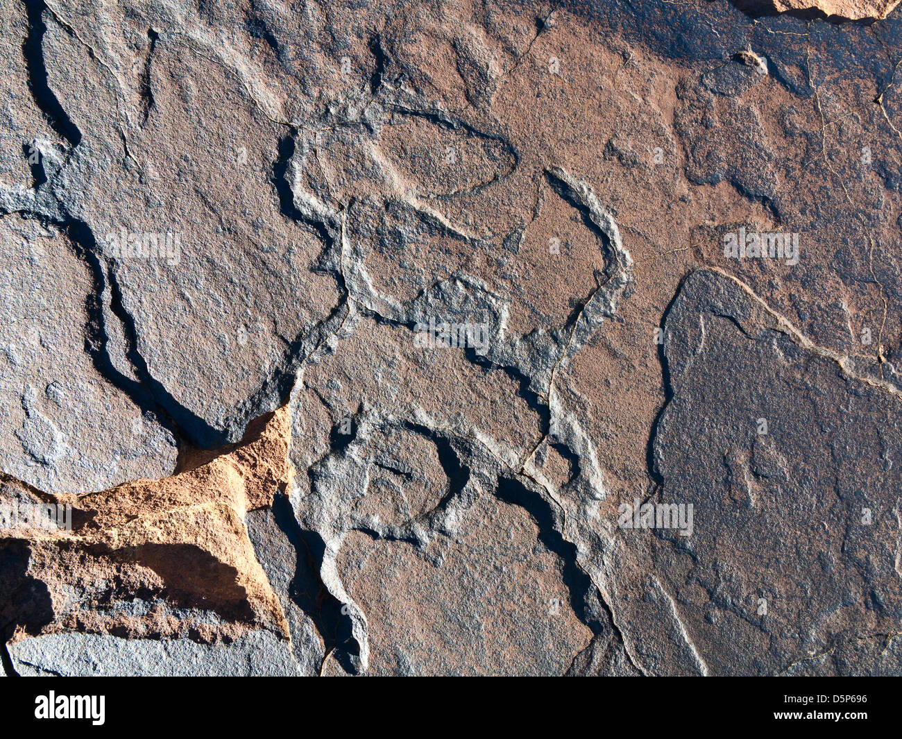 Prähistorische Felszeichnungen in Oukaimeden Skigebiet im hohen Atlas-Gebirge in Marokko Stockfoto