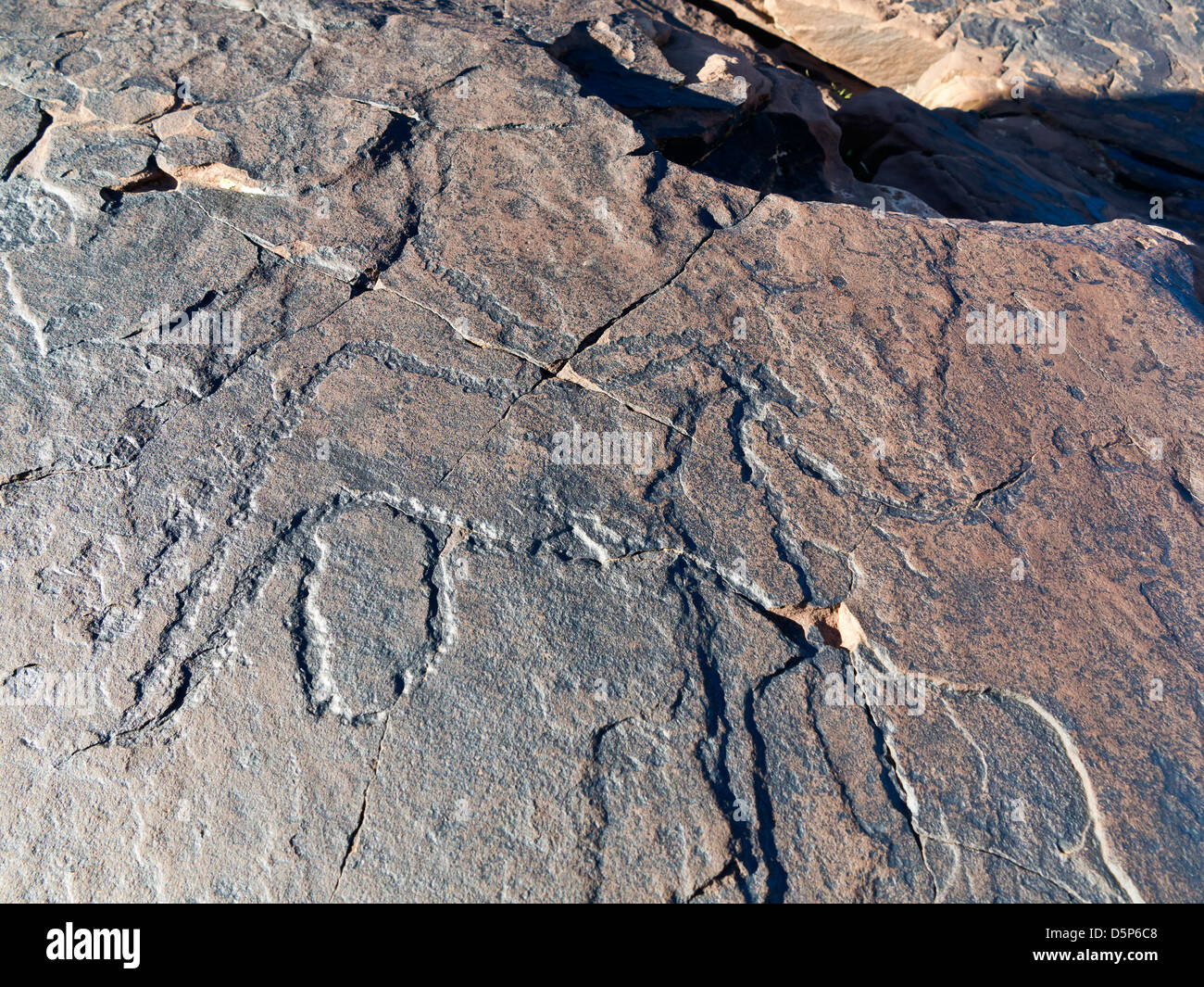 Prähistorische Felszeichnungen in Oukaimeden Skigebiet im hohen Atlas-Gebirge in Marokko Stockfoto
