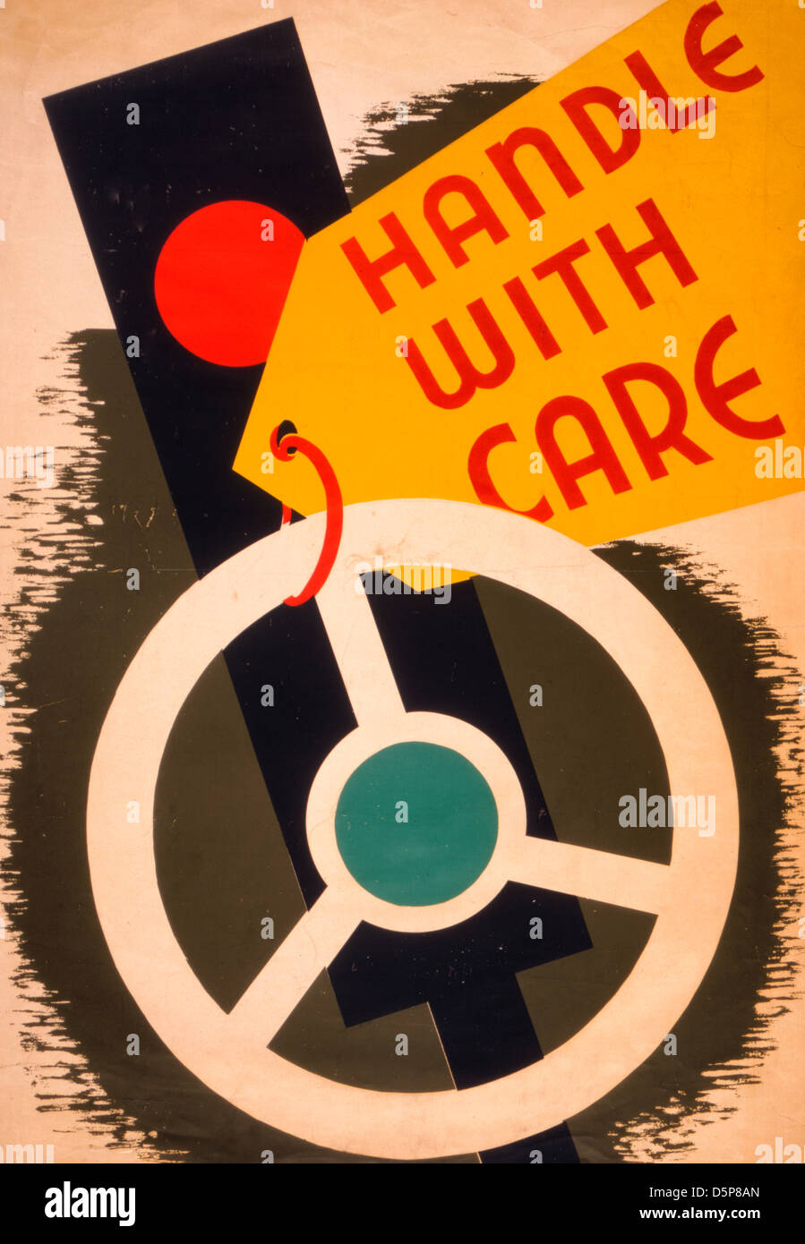 Behandeln Sie mit Sorgfalt - WPA-Poster, die Förderung der sicheren treibende zeigt eine Ampel und ein Lenkrad, ca. 1943 Stockfoto