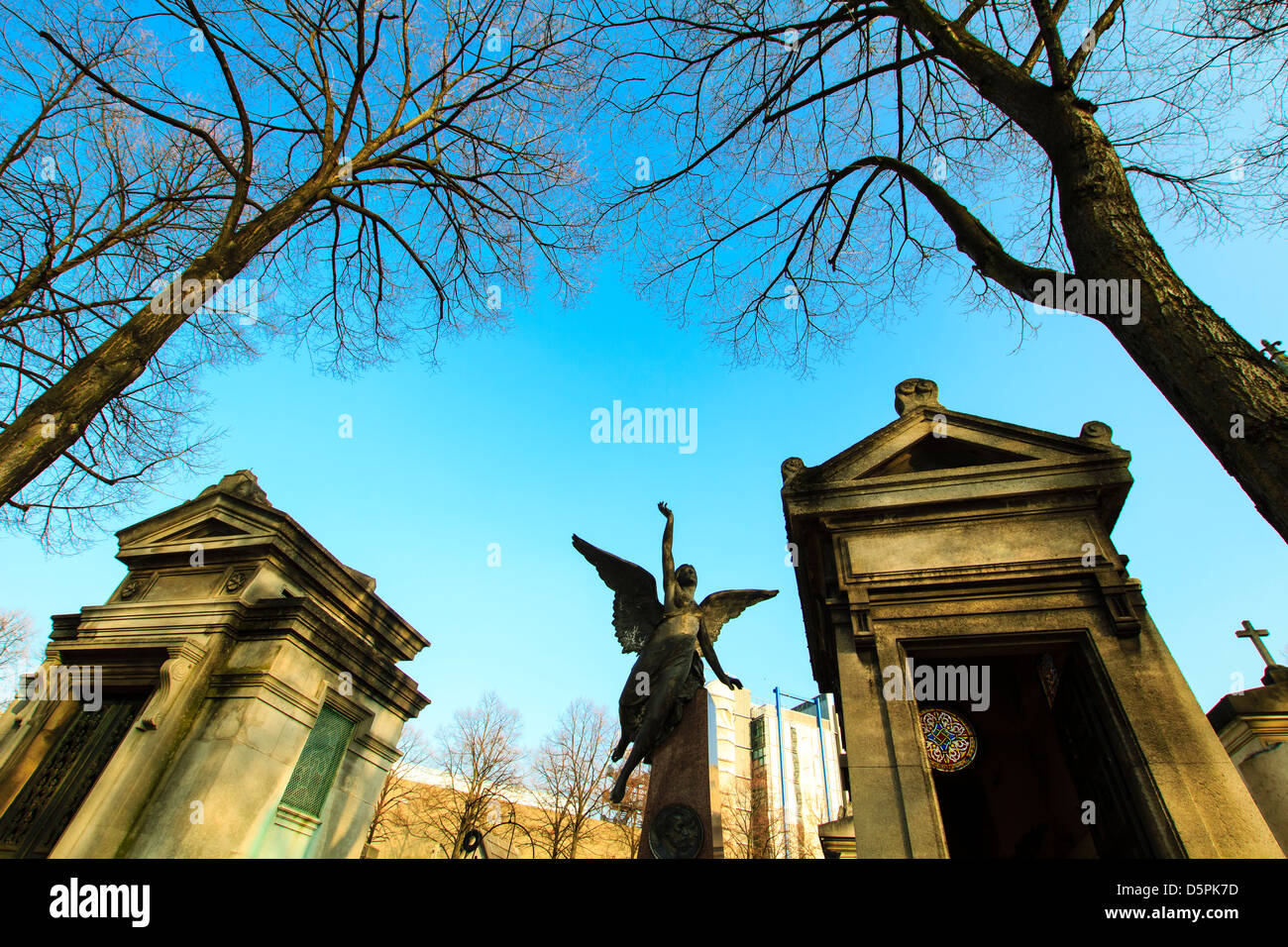 Weitwinkel-Ansicht der Szene auf dem Friedhof Montparnasse von klaren Wintertag, Paris, Frankreich Stockfoto