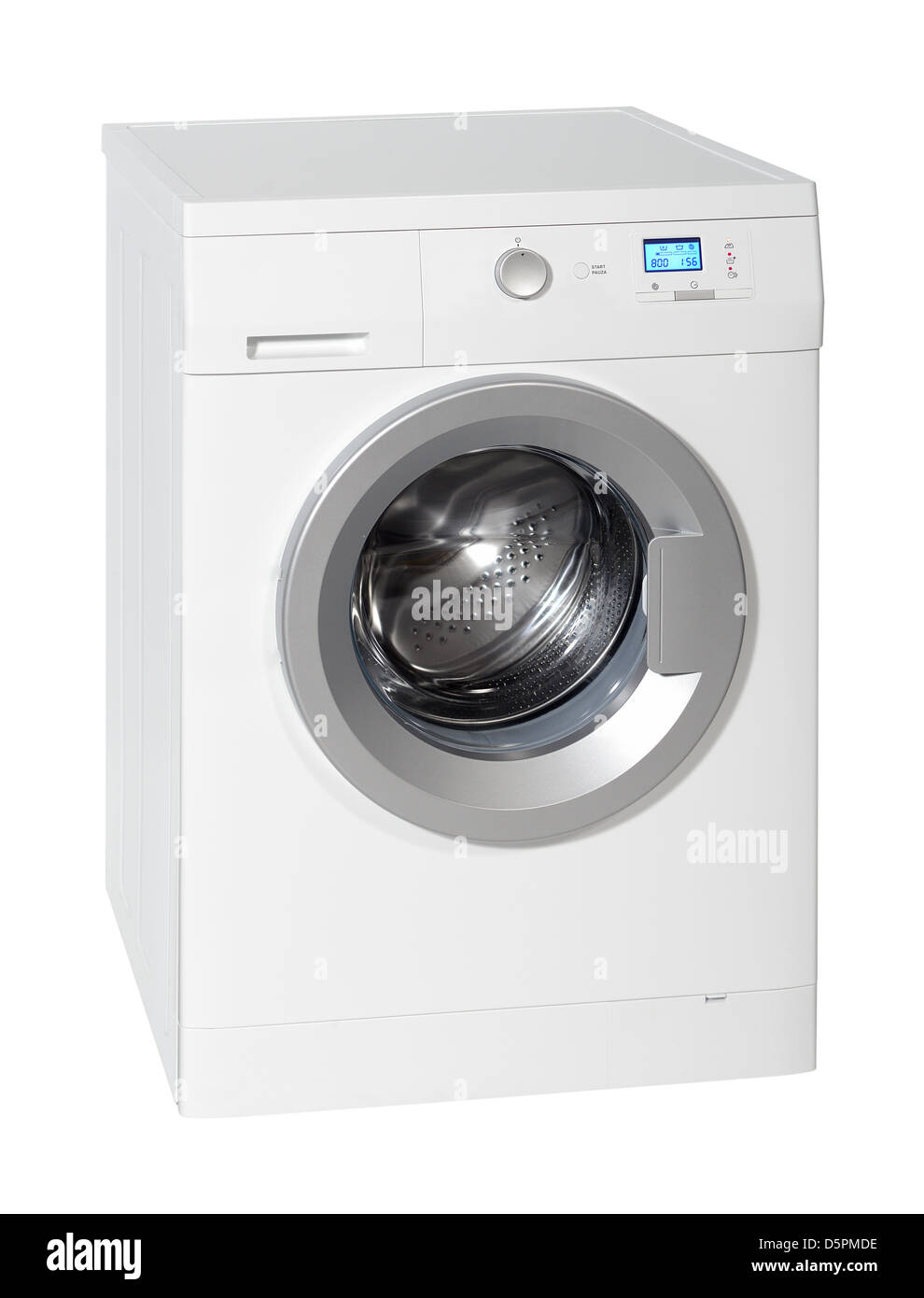 Waschmaschine auf dem weißen Hintergrund isoliert Stockfoto