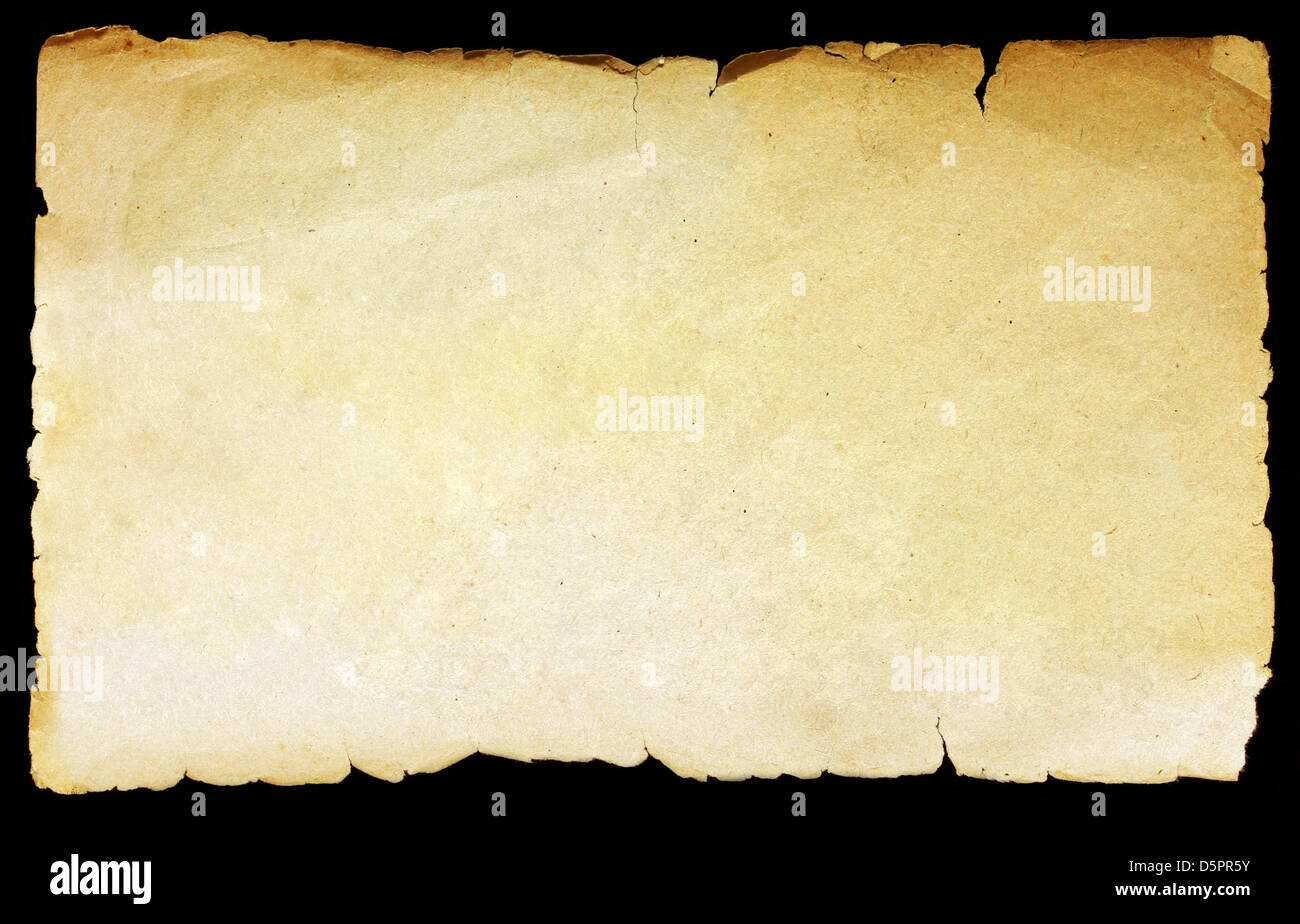 Vintage Textur altes Papierhintergrund isoliert auf schwarz. Stockfoto