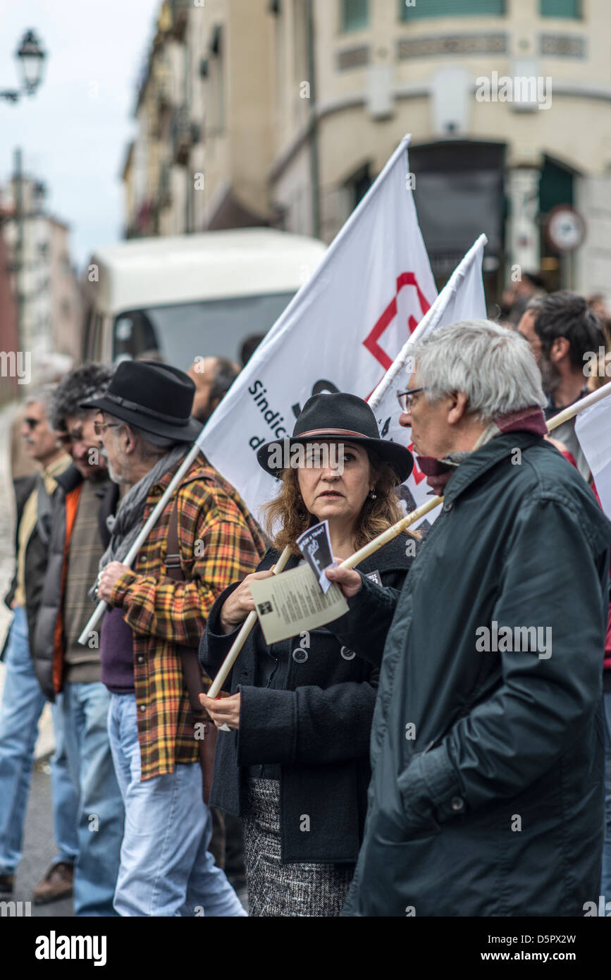Portugiesische Staatsbürger protest von Politik Reformen während der 16. Februar Demonstration im Stadtzentrum von Lissabon. Portugal, Europa Stockfoto
