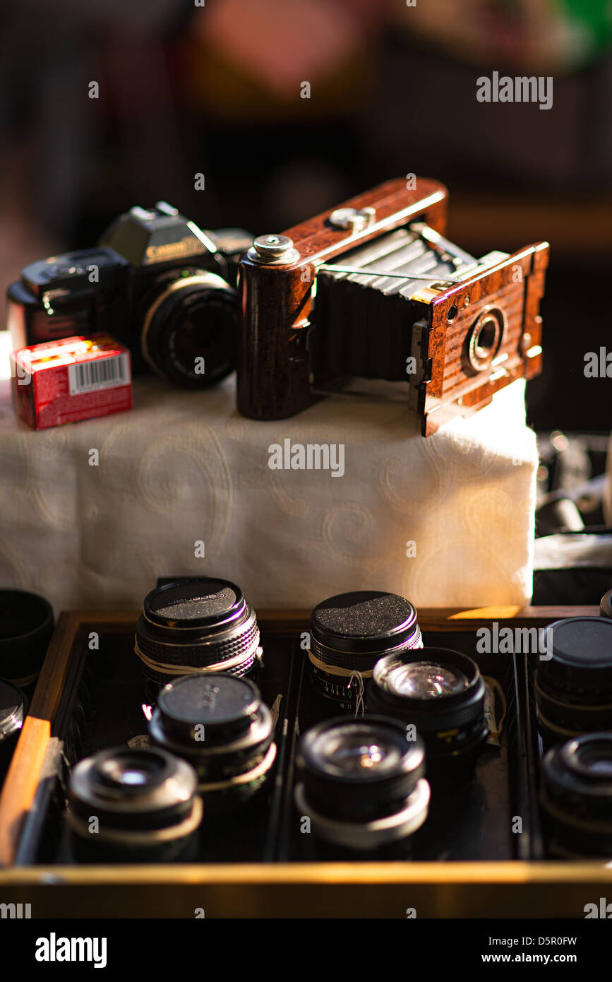 Eine Sammlung von Vintage Fotoausrüstung. Stockfoto